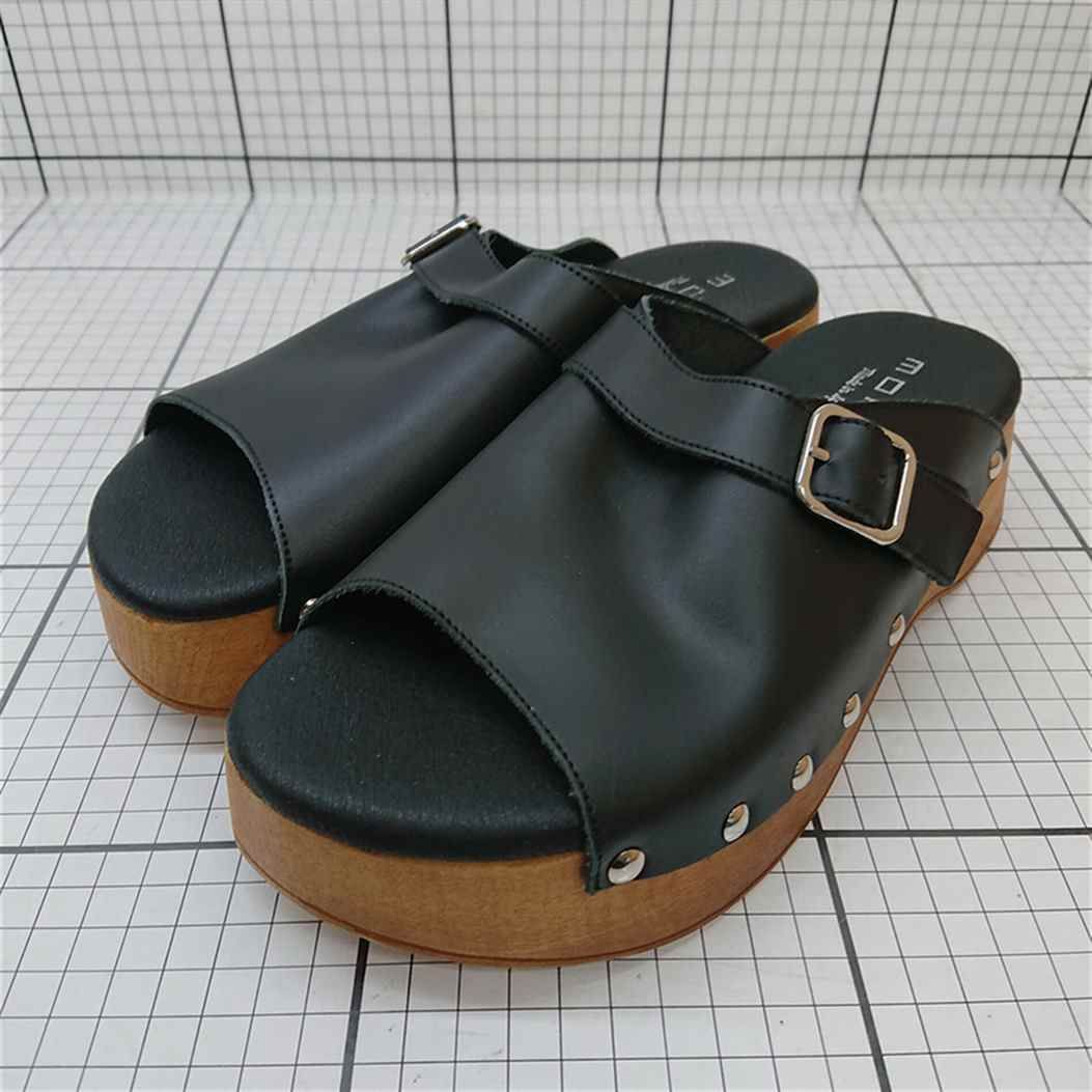 ⊂ モヒ MOHI ブラック系 ウッドソールサンダル 37 レディース E