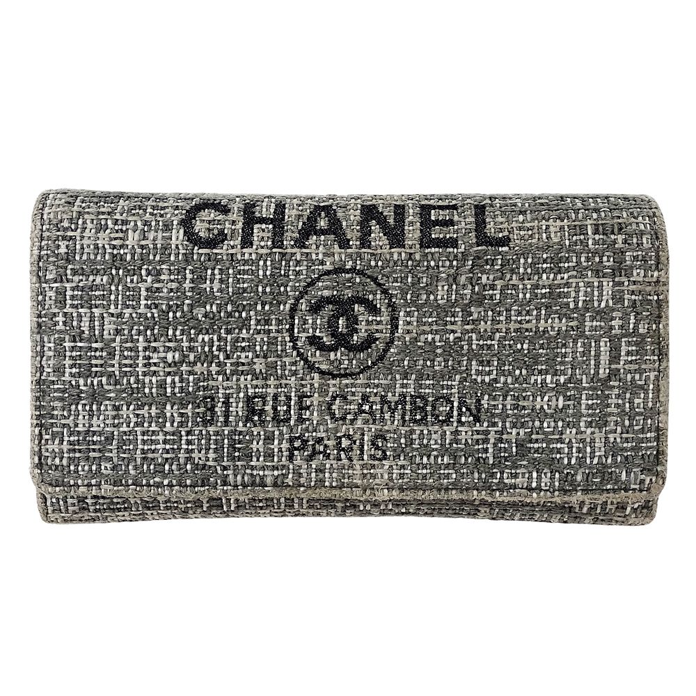 シャネル CHANEL 財布 ドーヴィル レディース ブランド 長財布 キャンバス グレー シルバー金具 ロゴ おしゃれ