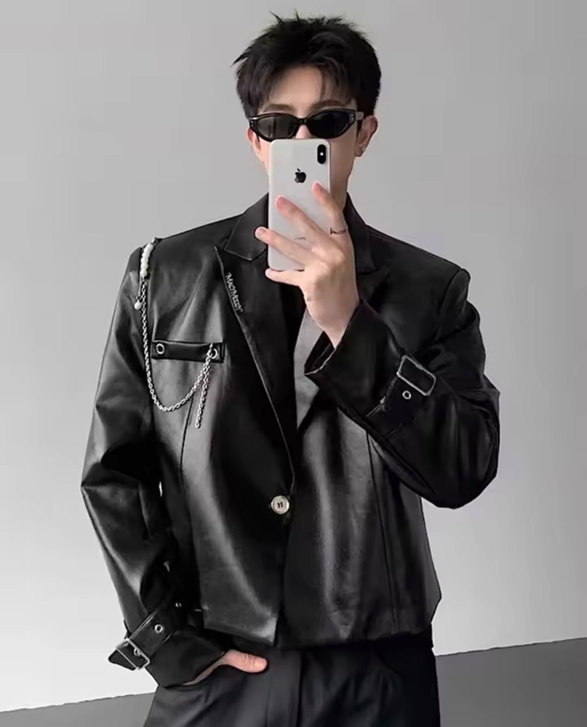 レザールック ルーズショルダー ジャケット 韓国 ストリート モード ユニセックス