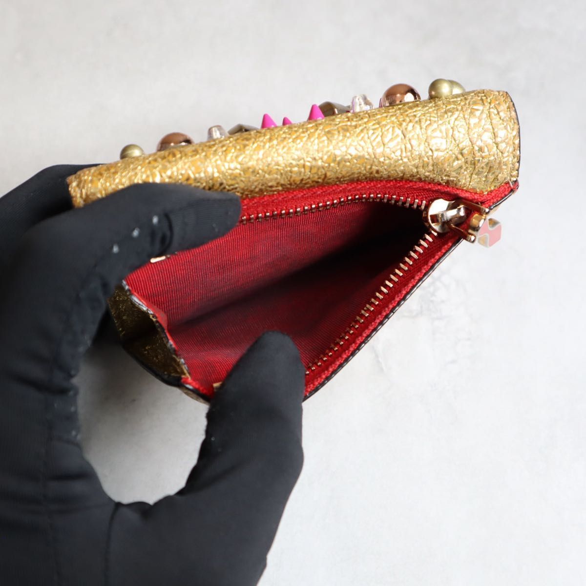クリスチャン ルブタン マカロン ゴールド スタッズ 三つ折り財布 Christian Louboutin クリスチャンルブタン マカロン ゴールド