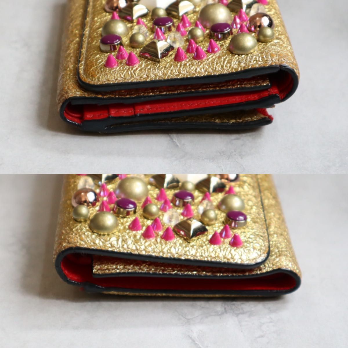 クリスチャン ルブタン マカロン ゴールド スタッズ 三つ折り財布 Christian Louboutin クリスチャンルブタン マカロン ゴールド