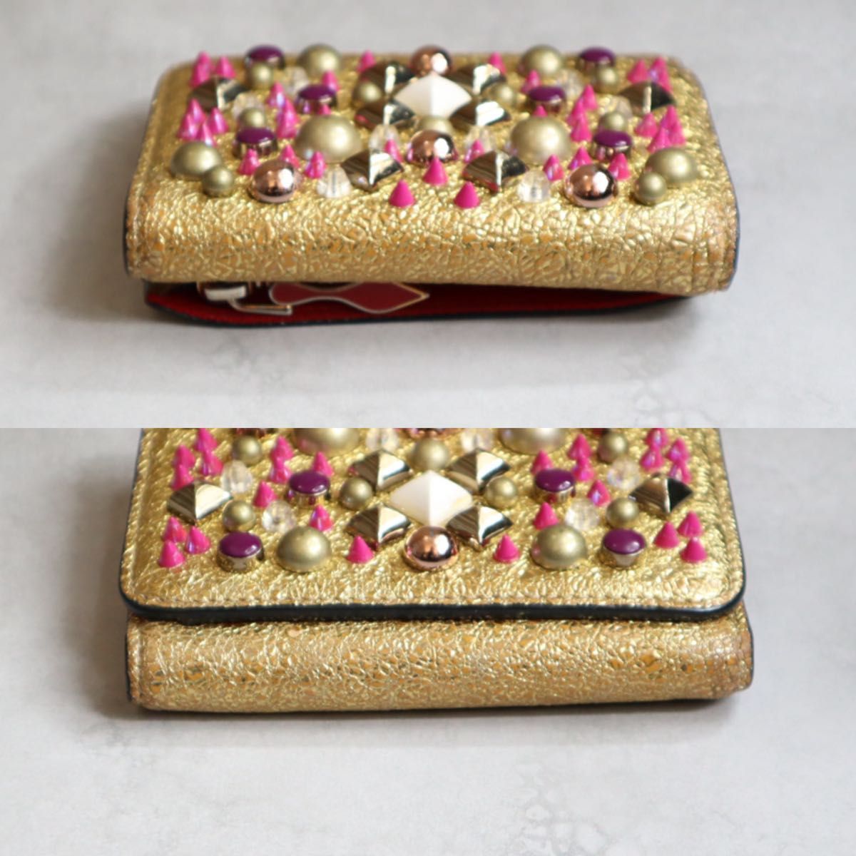 クリスチャン ルブタン マカロン ゴールド スタッズ 三つ折り財布 Christian Louboutin クリスチャンルブタン マカロン ゴールド