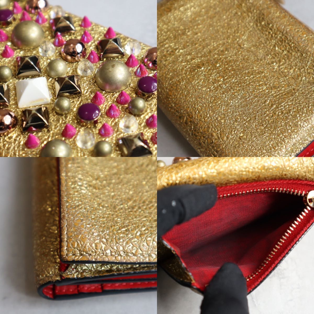 クリスチャン ルブタン マカロン ゴールド スタッズ 三つ折り財布 Christian Louboutin クリスチャンルブタン / マカロンミニウォレット