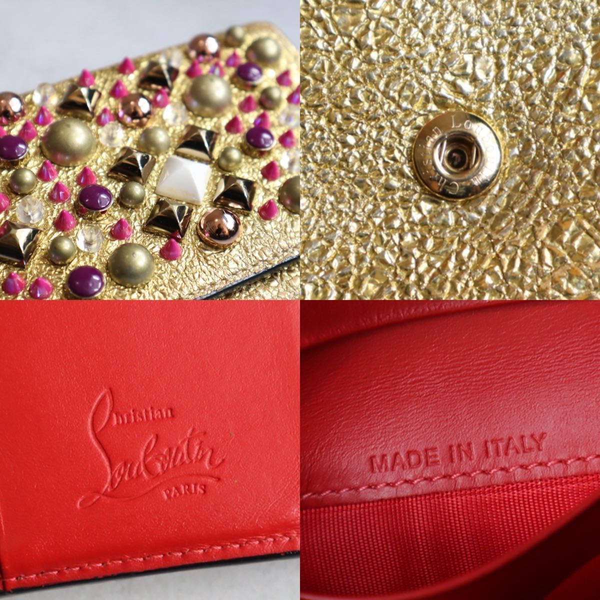 クリスチャン ルブタン マカロン ゴールド スタッズ 三つ折り財布 Christian Louboutin クリスチャンルブタン / マカロンミニウォレット
