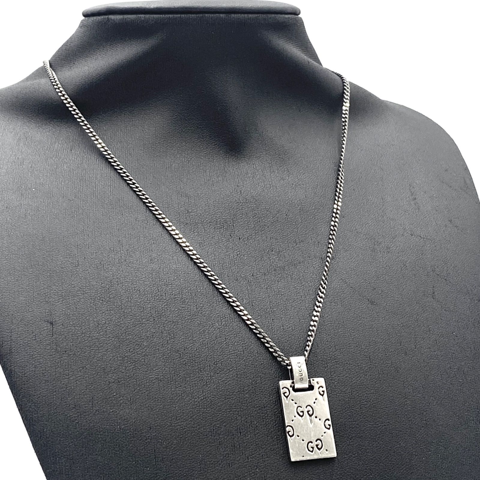 GUCCI グッチ ロゴプレート GGキャンバス ネックレス チョーカー ロゴチャーム トップ シルバー925 ゴースト ガイコツ ドクロ スカル