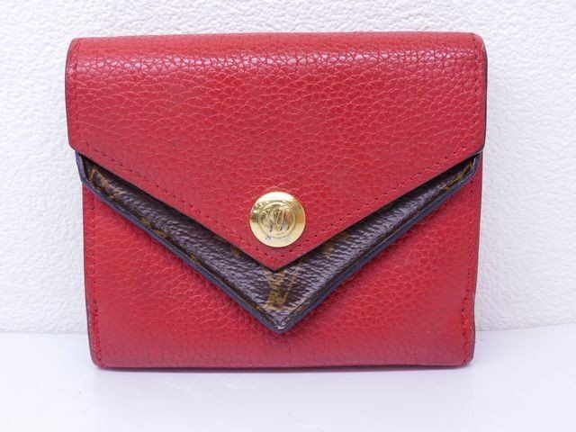 ヴィトン M 64419 CA 4188 ポルトフォイユ ドゥブルV レザー コンパクトウォレット 財布 レッド×モノグラム LOUIS VUITTON □7 L