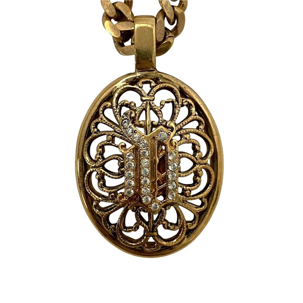 Y【VERSACE】ロゴ ラインストーン ネックレス ゴールド/金カラー