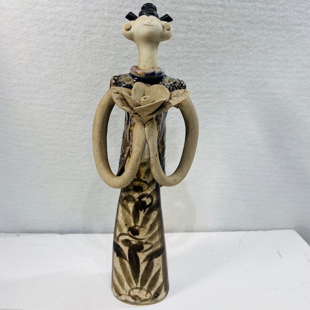 砥部焼青芳人形背の高い念ずれば花開く高29センチ