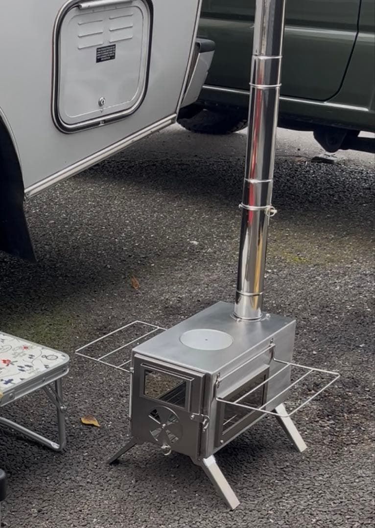 NORTH BASE 小型薪ストーブ 三面ガラス窓付き 多機能 コンパクト収納式