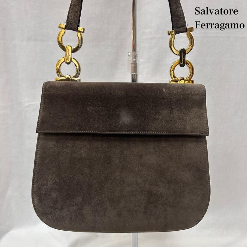 サルヴァトーレフェラガモ スエードバッグ 斜め掛け クロスボディバッグ ガンチーニ イタリア製 ゴールド金具 レディース ISItems 古着