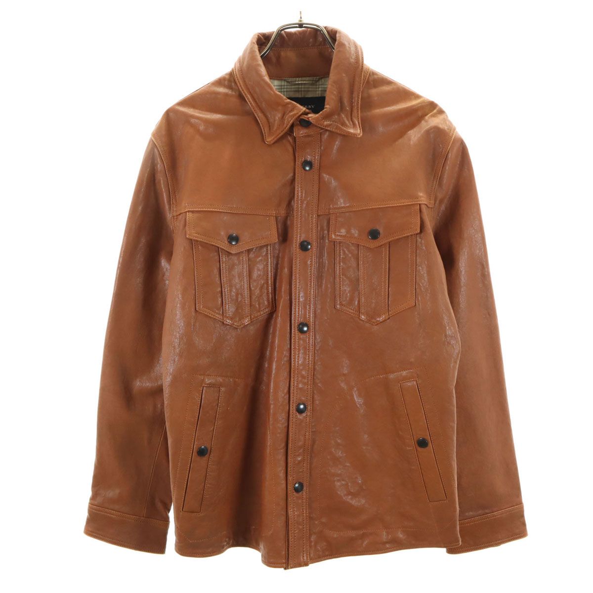 BURBERRY BLACK LABEL ブラウンレザー ジャンパー BURBERRY BLACK LABEL バーバリーブラックレーベル 羊革レザー シャツ