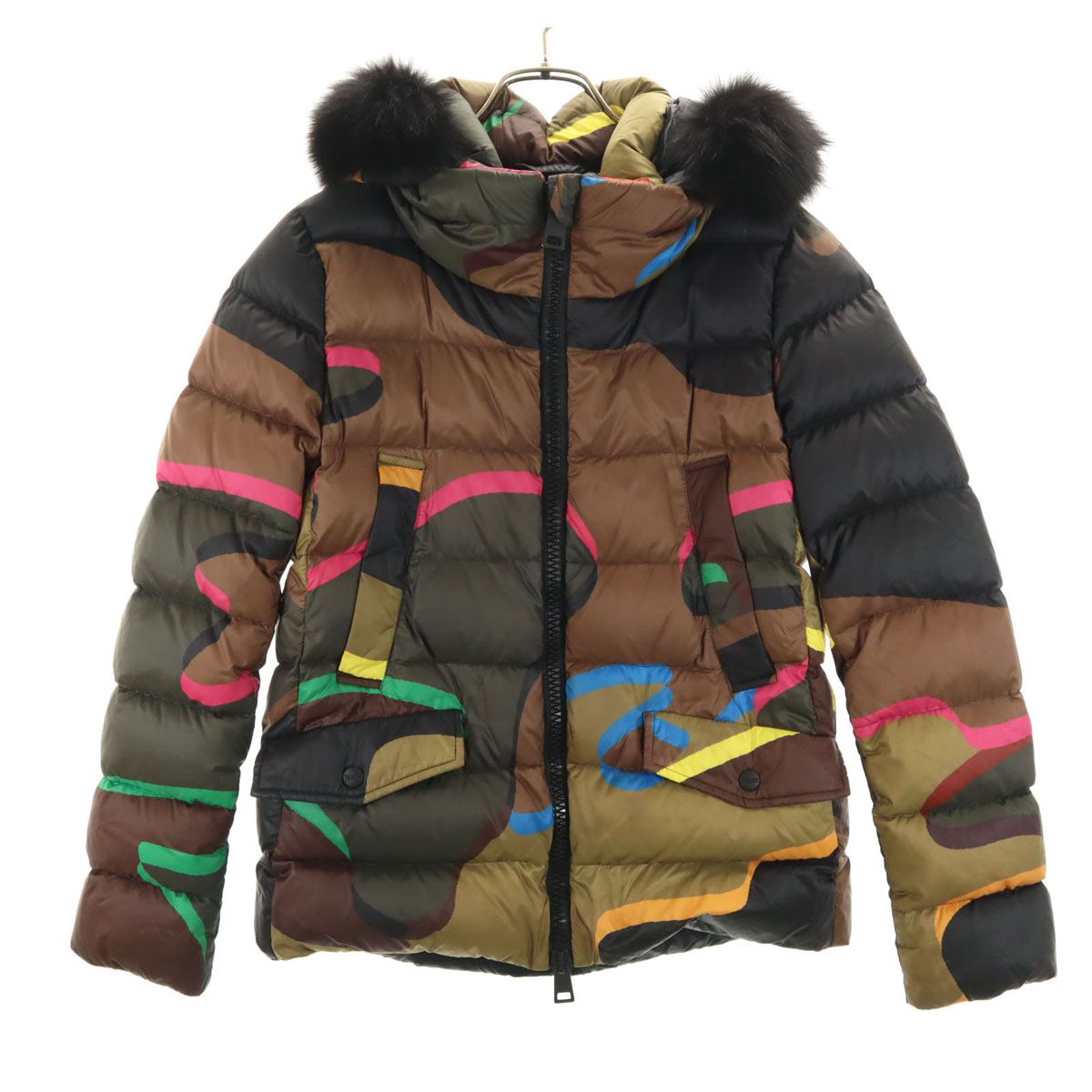 Herno ヘルノ 総柄 ダウンジャケット 42 ブラウン レディース 古着