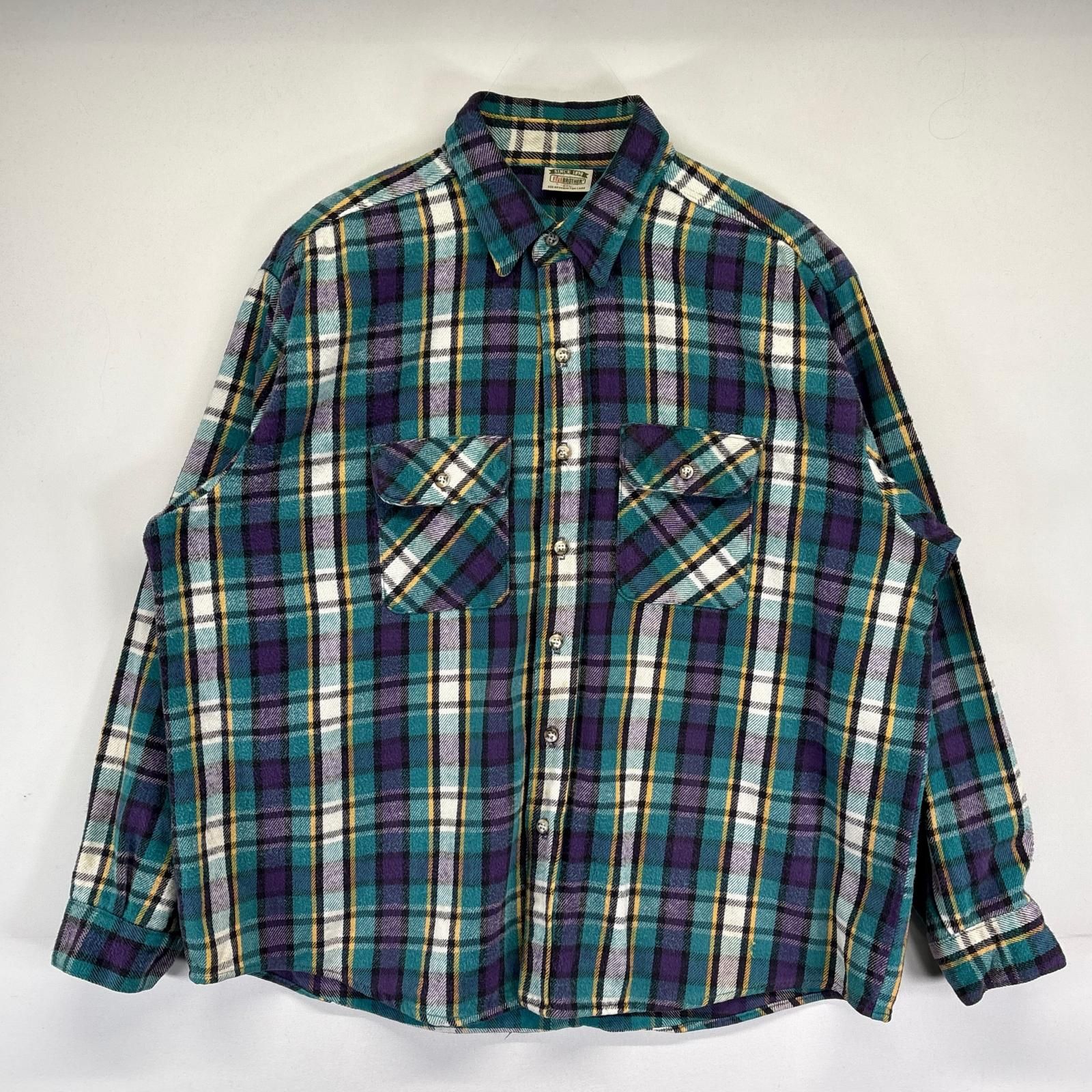 古着 90 s|90年代 ファイブブラザー FIVE BROTHER 長袖シャツ 大きいサイズ ネルシャツ 胸ポケット 厚手 2 XL マルチカラー メンズ