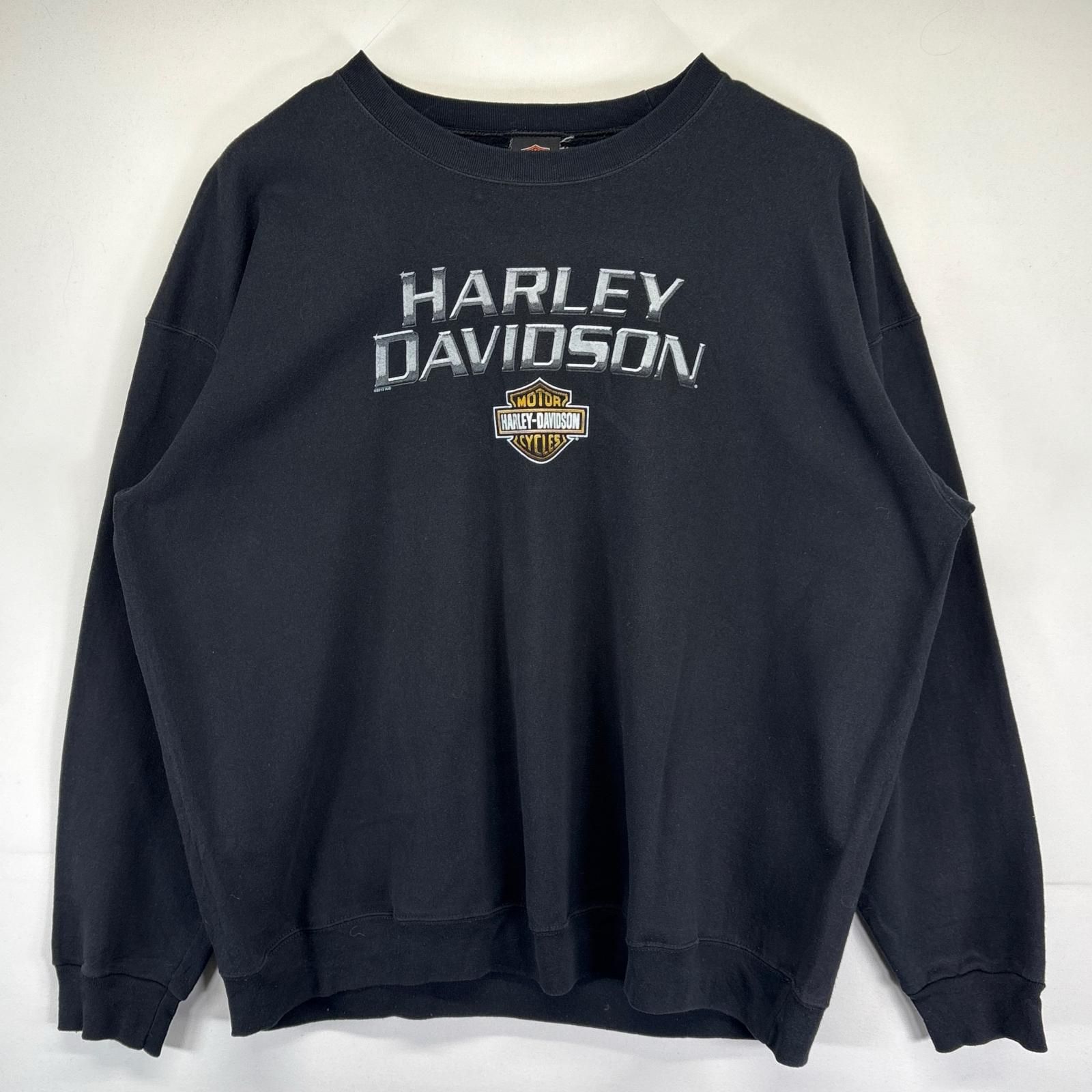 古着 ハーレーダビッドソン HARLEY DAVIDSON スウェット トレーナー クルーネック バックプリント バイク ブラック メンズ