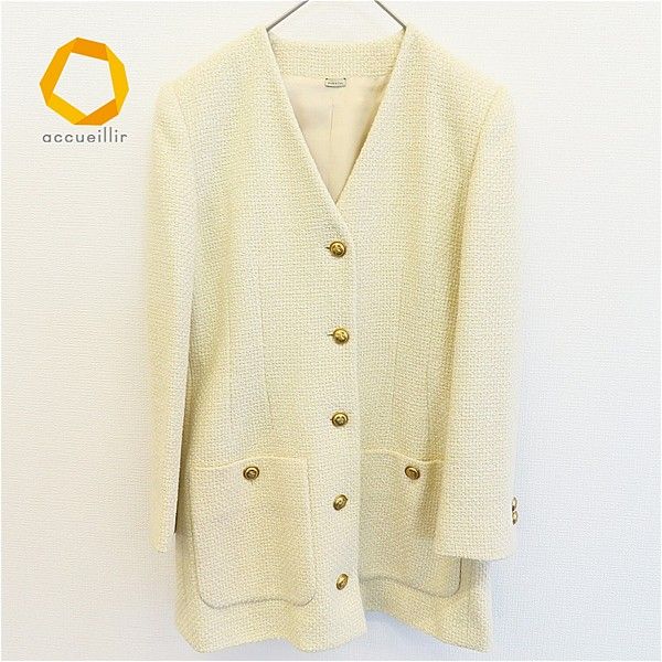 グッチ GUCCI ノーカラー ツイード ジャケット 金ボタン レディース w 840644