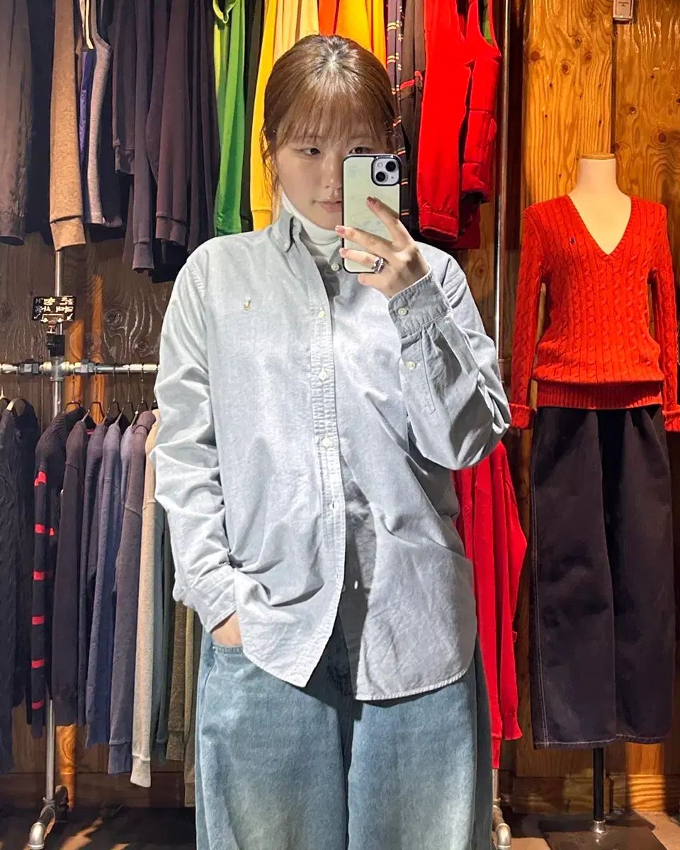 XL ポロ ラルフローレン ウィメンズ オックスフォード グレー コットン シャツ