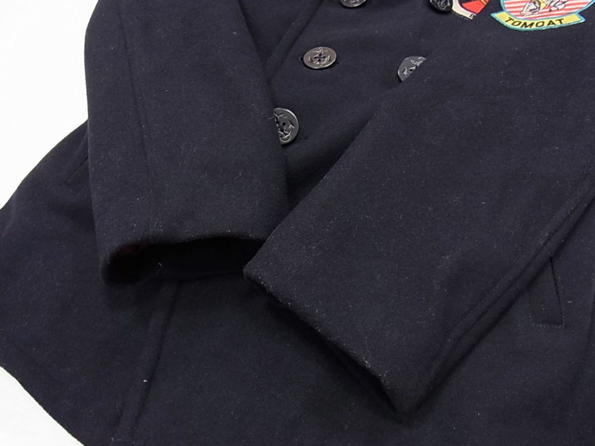 希少✨AVIREX ピーコート 刺繍 ロゴ ワッペン ウール ブラック L 希少✨AVIREX ピーコート 刺繍 ロゴ ワッペン ウール ブラック L メンズ