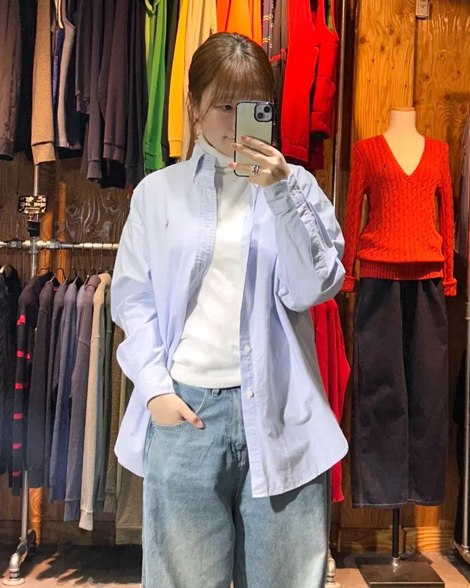 XL ポロラルフローレン BIG OXFORD スカイブルー コットン シャツ