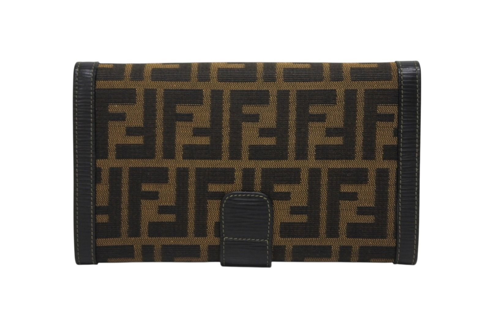 FENDI フェンディ 長財布 ビッグウォレット ズッカライン イニシャル入り イタリア製 キャンバス レザー ブラウン ゴールド金具 4 b 010768