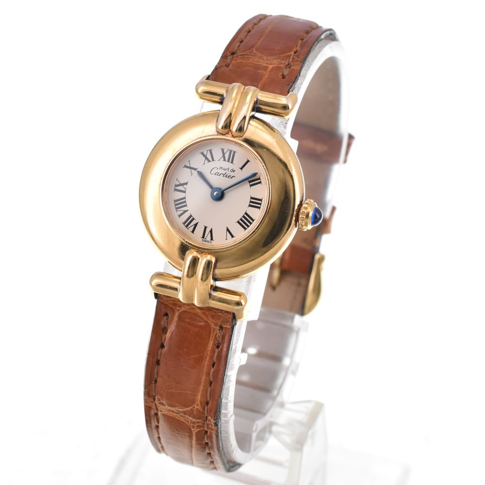カルティエ CARTIER 590002 マストコリゼ ヴェルメイユ SV 925 GP レザー クォーツ レディース 内 き G 144921