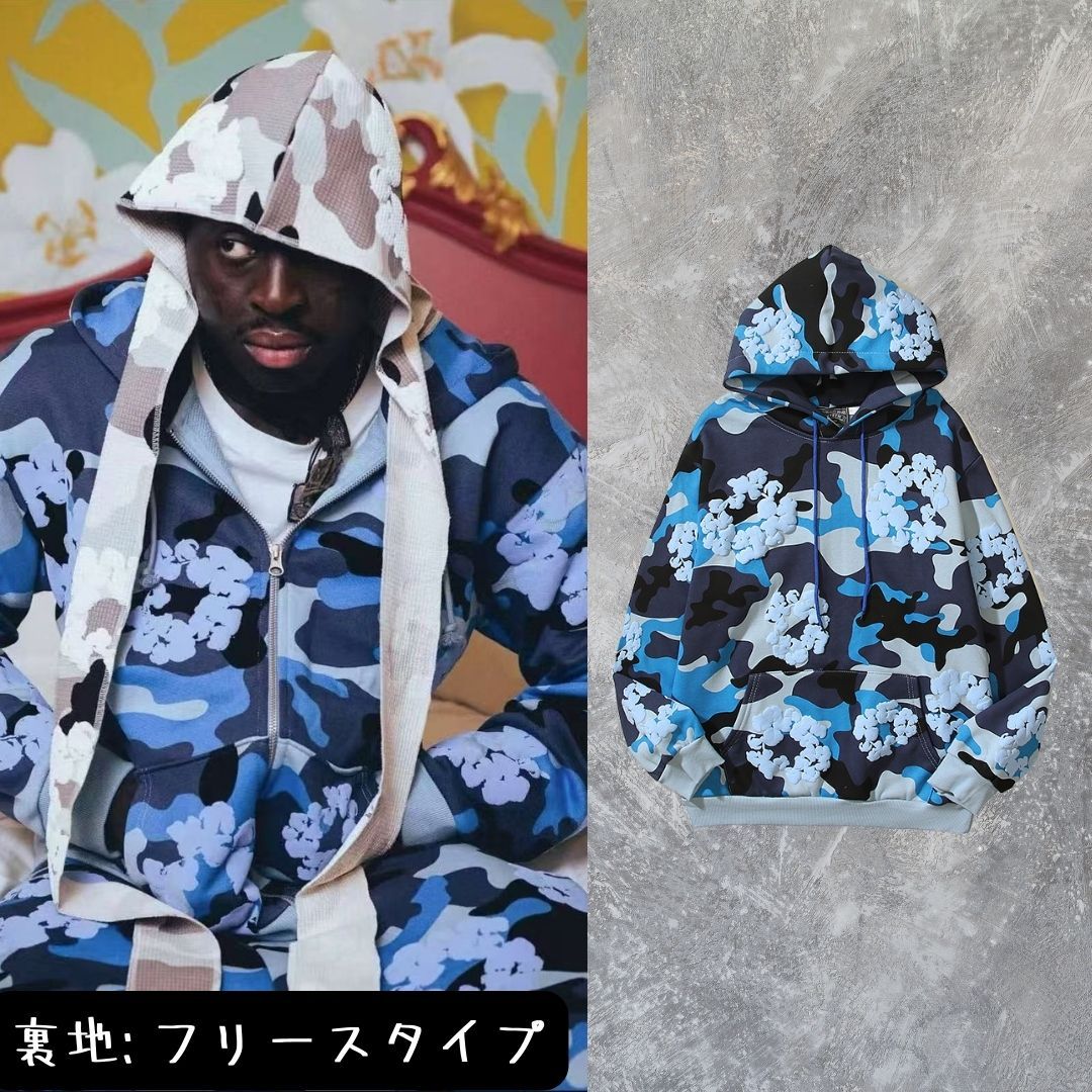 DENIM TEARS 水色 パーカー S Denim Tears Wreath ジップアップ