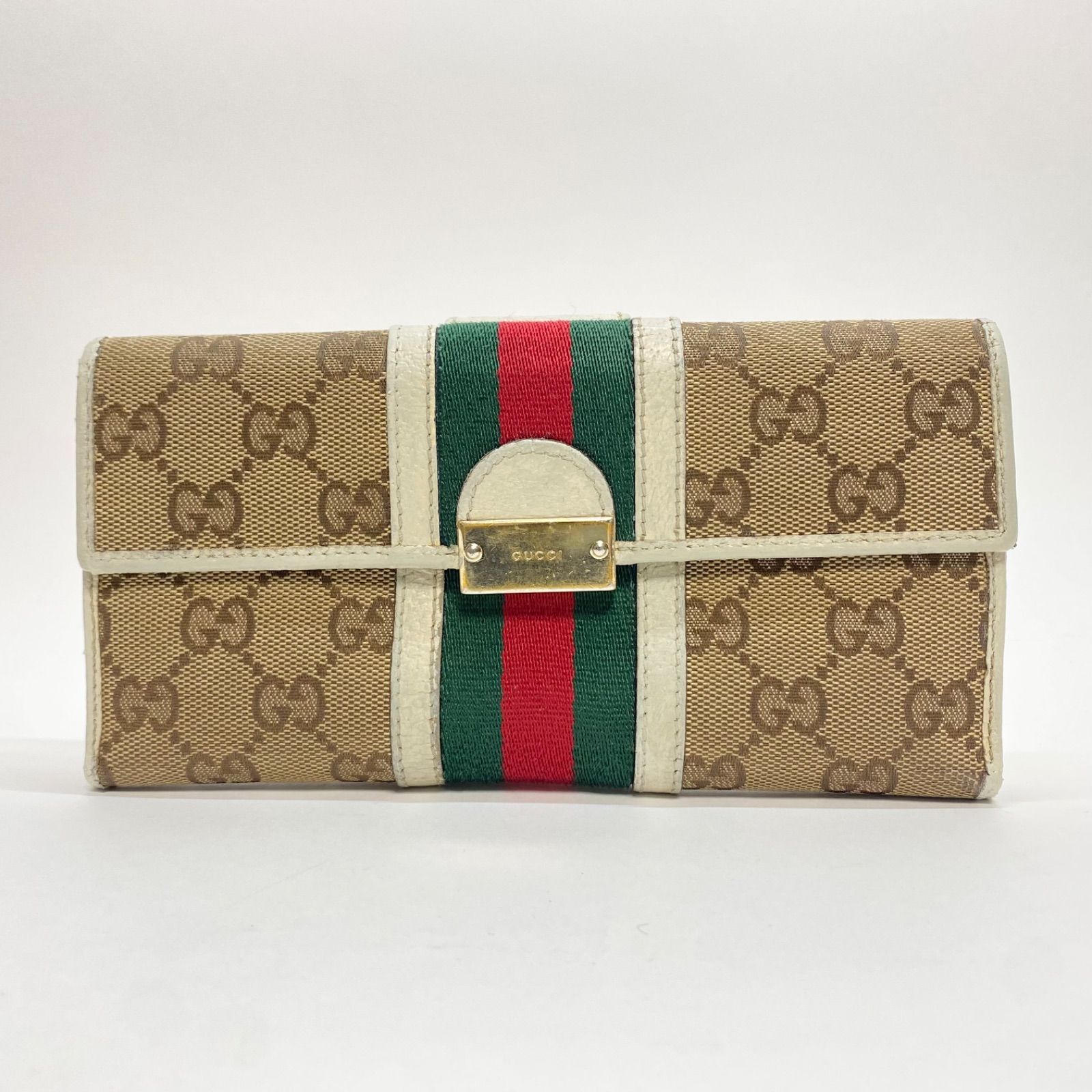 3148 GUCCI グッチ 長財布 GG キャンバス シェリーライン Wホック