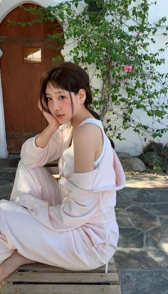 ondemin スプリング スウェット フードジップアップ パンツ ピンク セット