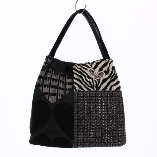 シンクビー! Think Bee ハンドバッグ トート ツイード ハート ゼブラ柄 黒 ブラック グレー XZ GY 18