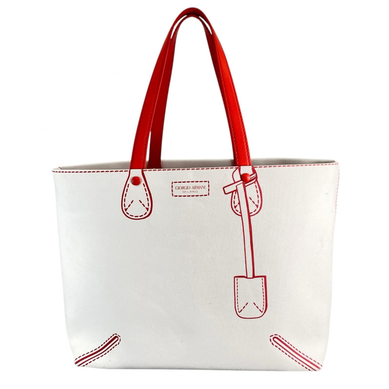 GIORGIO ARMANI ジョルジオアルマーニ ﾄﾛﾝﾌﾟﾙｲﾕ ハンドバッグ キャンバス ホワイト レディース