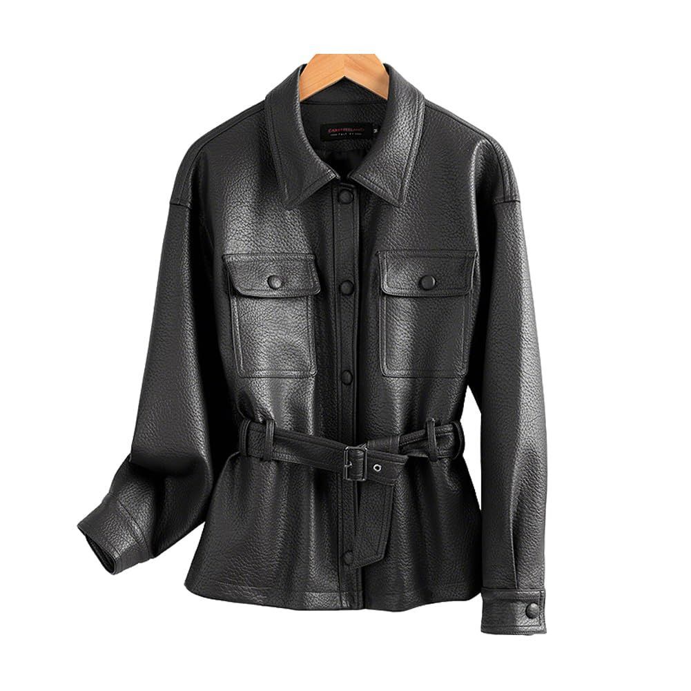 ライダースジャケット ベルト付き ショート丈 レディース ラムレザー ライダース アウター かっこいい バイクジャケット 大人 バイカー ブ