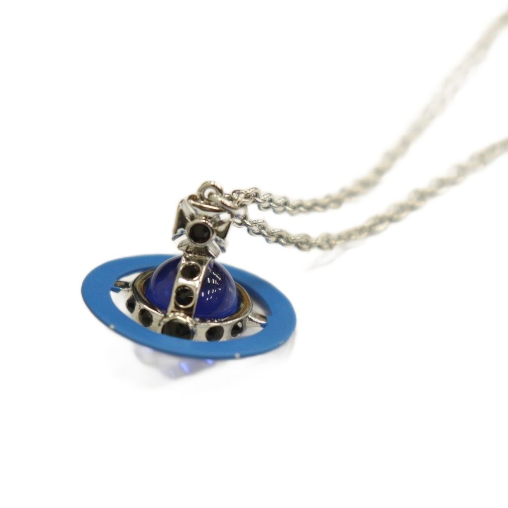 ヴィヴィアンウエストウッド Vivienne Westwood ネックレス オーブ ペンダント マット加工 ラインストーン シルバーカラー 青 ブルー |KW GY 18