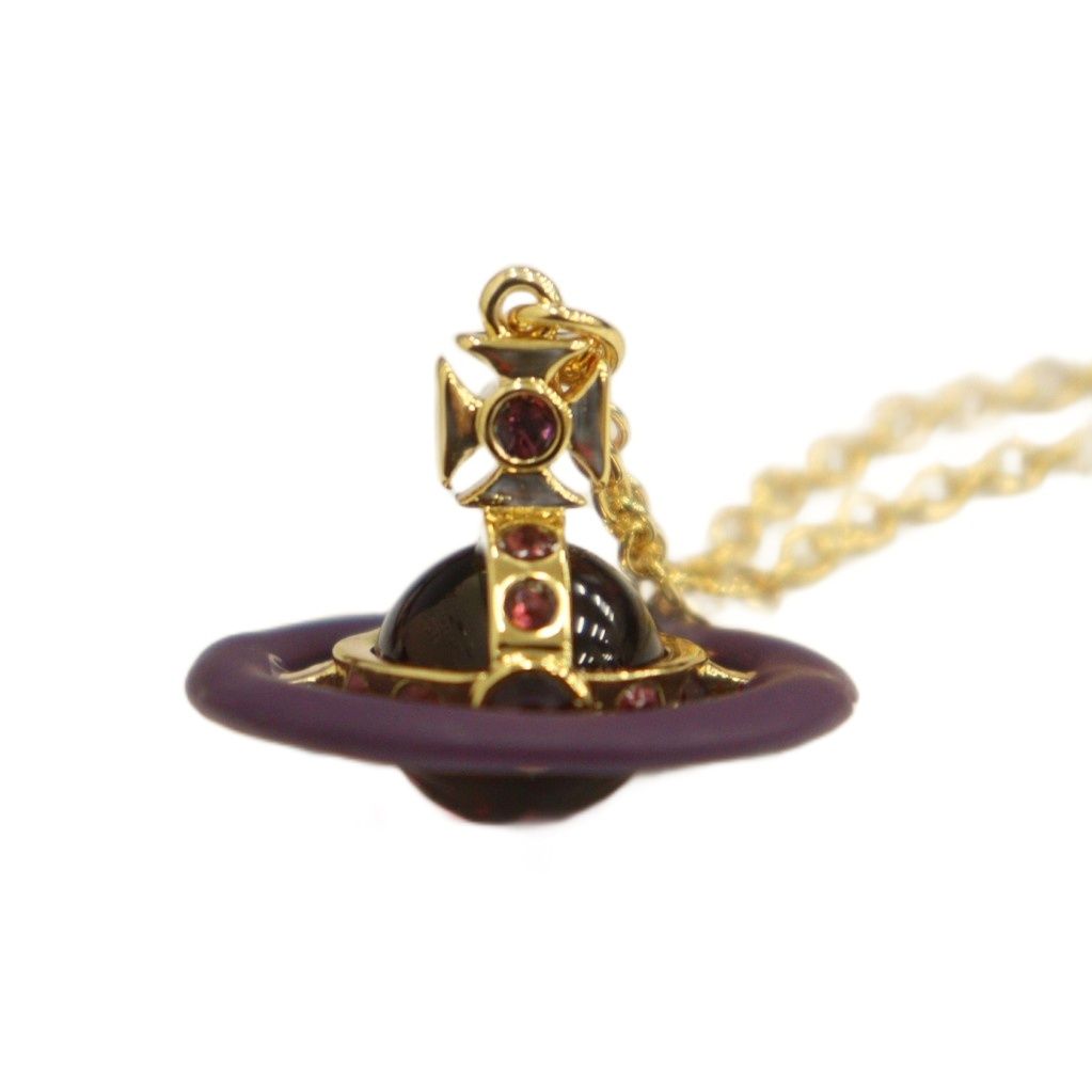 ヴィヴィアンウエストウッド Vivienne Westwood ネックレス オーブ ペンダント ラインストーン 樹脂 マット加工 ゴールドカラー 紫 パープル |KW GY 18