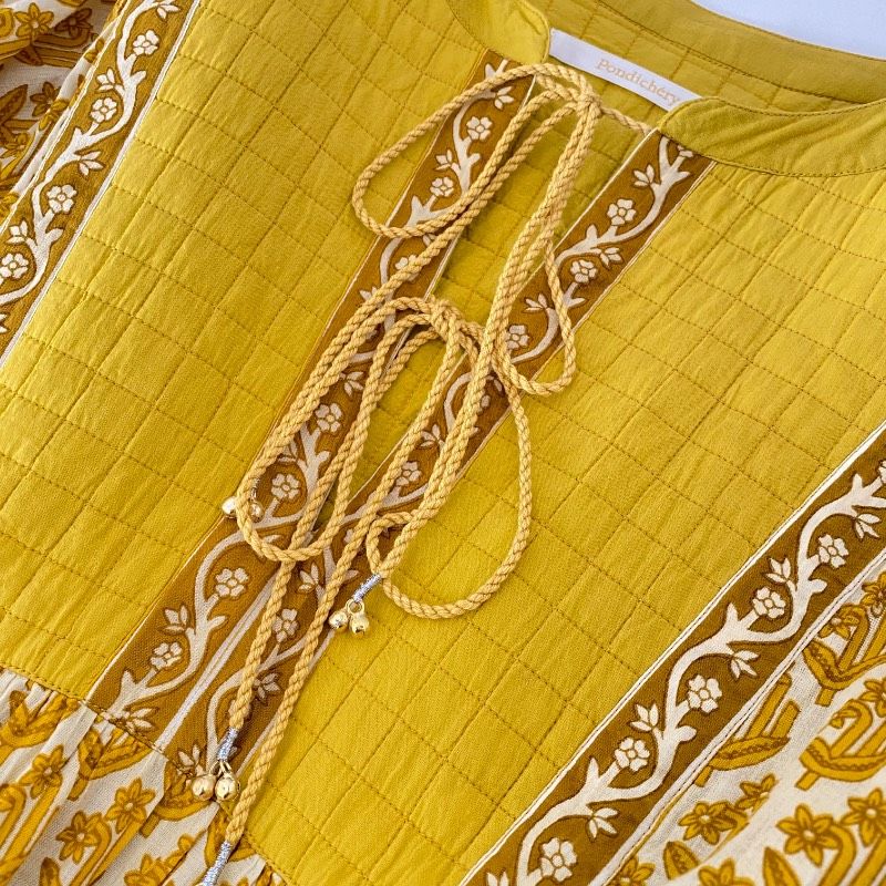  SLOBE IENA スローブイエナ 総柄 プリント エスニック ロングワンピース イエロー 長袖 七分袖 その他