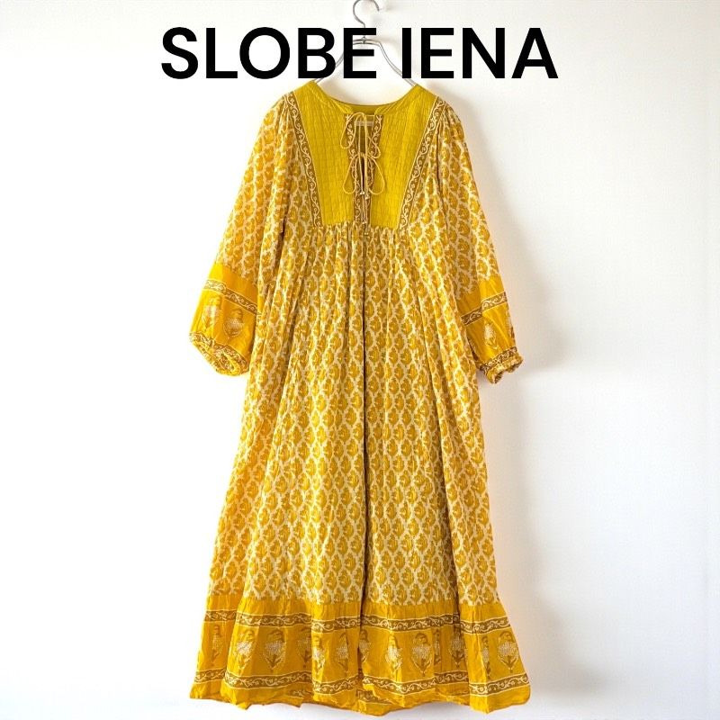 SLOBE IENA スローブイエナ 総柄 プリント エスニック ロングワンピース イエロー