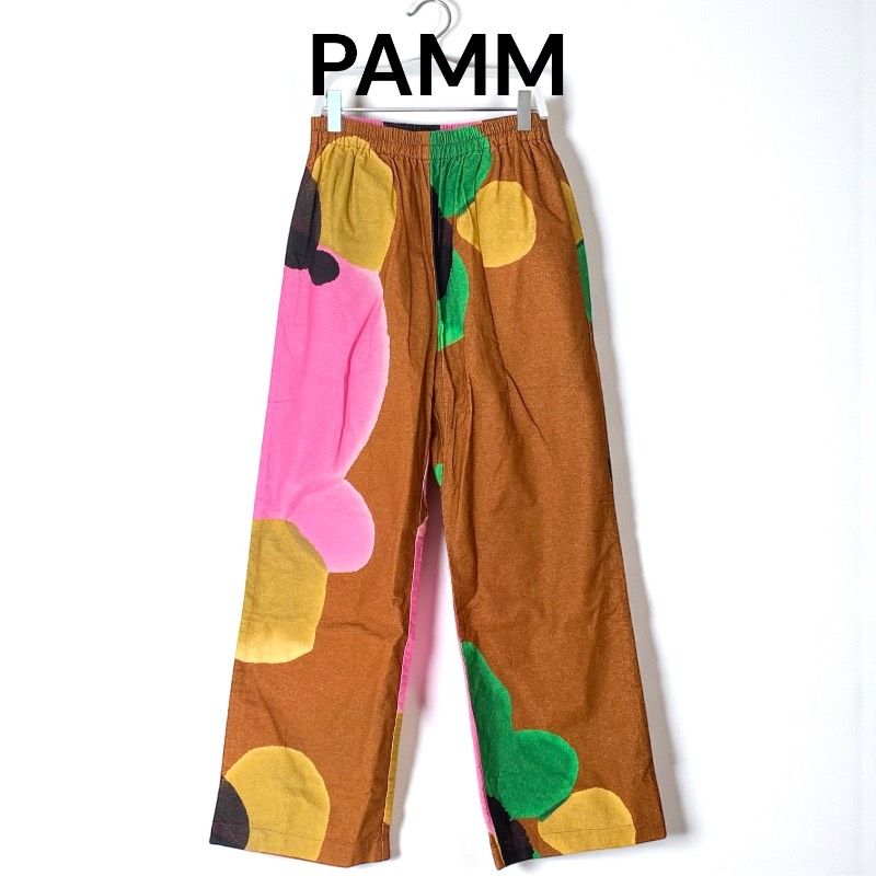 PAMM パム 大きく描いた植物のフランネルパンツ ペイント柄 ブラウン
