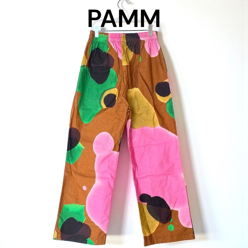 PAMM パム 大きく描いた植物のフランネルパンツ ペイント柄 ブラウン