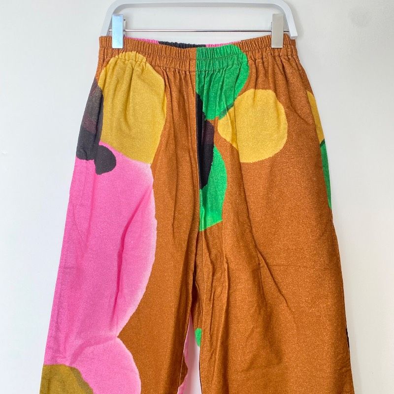  PAMM パム 大きく描いた植物のフランネルパンツ ペイント柄 ブラウン カジュアルパンツ パンツ