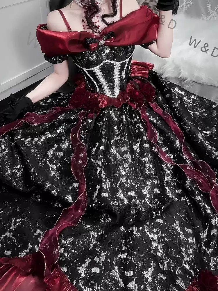 ワンピース ドレス フォーマル ロリータ ゴシック 黒赤 オフショルダー プリンセス 大人可愛い エレガント 成人式 卒業式 パーティー 特別な日 闇に舞う赤い薔薇のように 特別な日の主人公となるゴシックロリータドレス