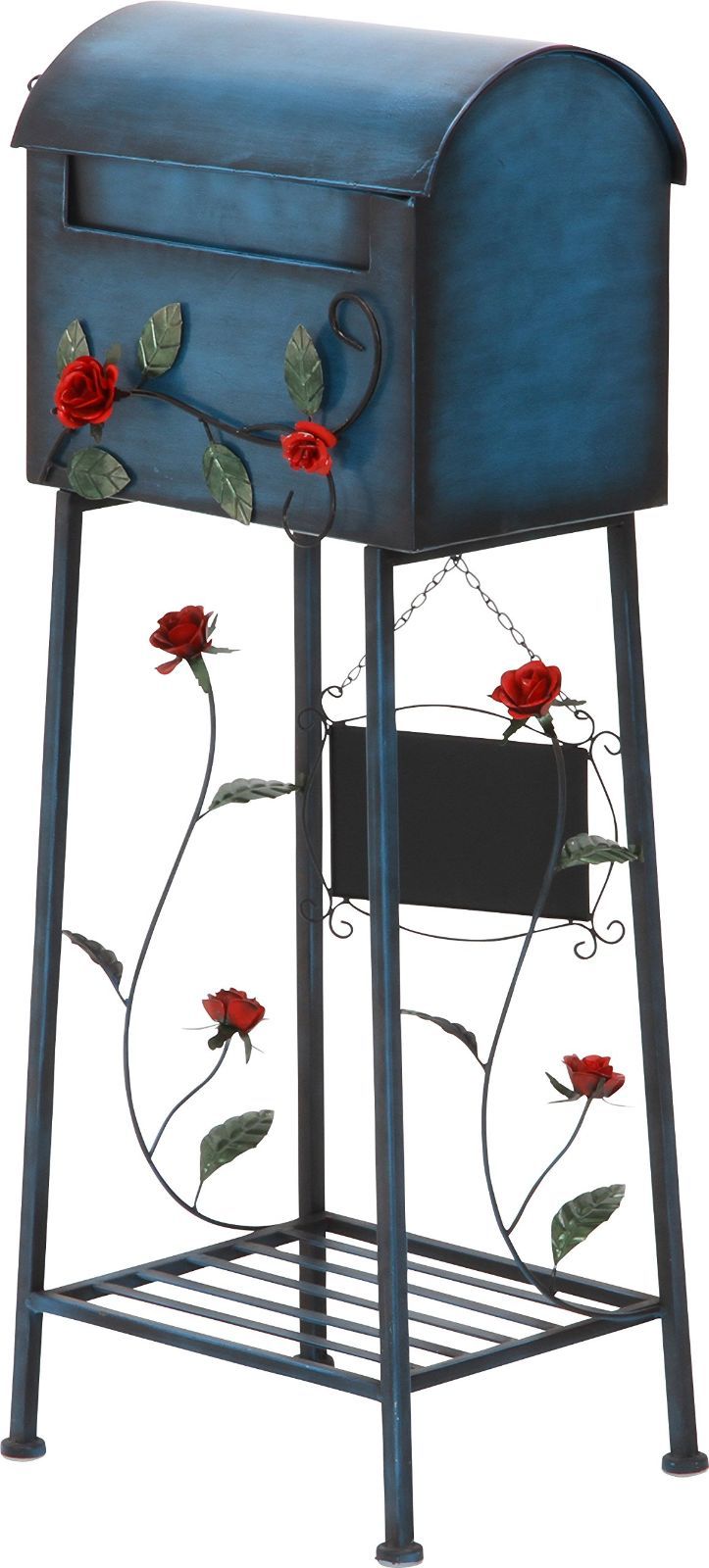 不二貿易 メールボックス 郵便受け ポスト 幅40 5 奥行33 高さ102 cm ブルー 横型 スチール 棚付き 黒板付き ローズ 96760