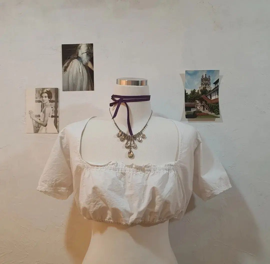 ヨーロッパ ヴィンテージ 白 レイヤード ショート ブラウス