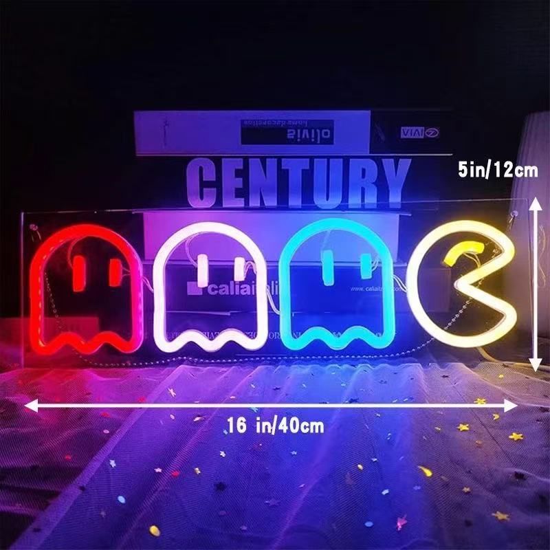 ゲーム ネオンサイン ゴースト タイプ 店舗 看板 インテリアライト ネオン管 USB 給電 かわいい ゲームセンター ゲームルーム リビング インテリア 雰囲気 パーティー デコレーシ