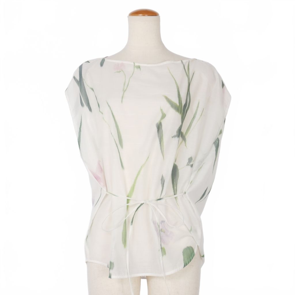 マメクロゴウチ Mame Kurogouchi KASURI Jacquard Blouse カスリ ジャガード ブラウス ノースリーブシャツ ボタニカル柄 1 白 ホワイト MM 20 SS-SH 058