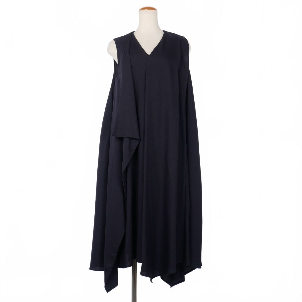 エンフォルド ENFOLD アシンメトリー ノースリーブ ワンピース ロング 36 紺 ネイビー