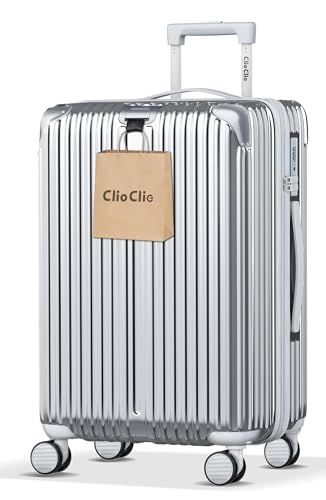 ClioClio スーツケース キャリーケース キャリーバッグ 拡張機能付 超軽量 静音 鏡面加工 360度回転 取り外す ABS PC 耐衝撃 防盗ファスナー TSAローク搭載 旅行 ビジネス 出張 シルバー Mサイズ 4 7泊 65 m