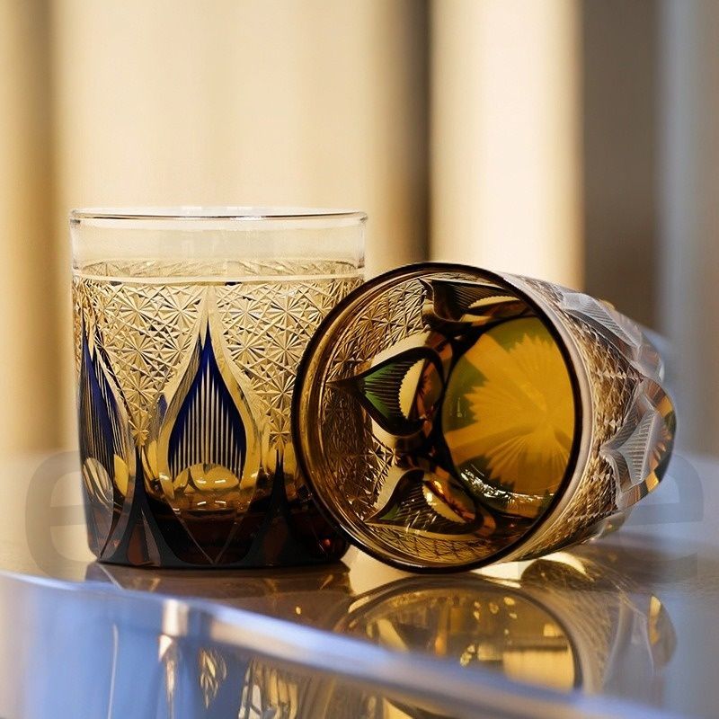 江戸切子 クリスタルタンブラー 手彫り 木箱入り 4点まとめて 265 ml 349 g ウィスキー ロックグラス 冷茶 コップ 伝統工芸 ギフト プレゼント 贈答品
