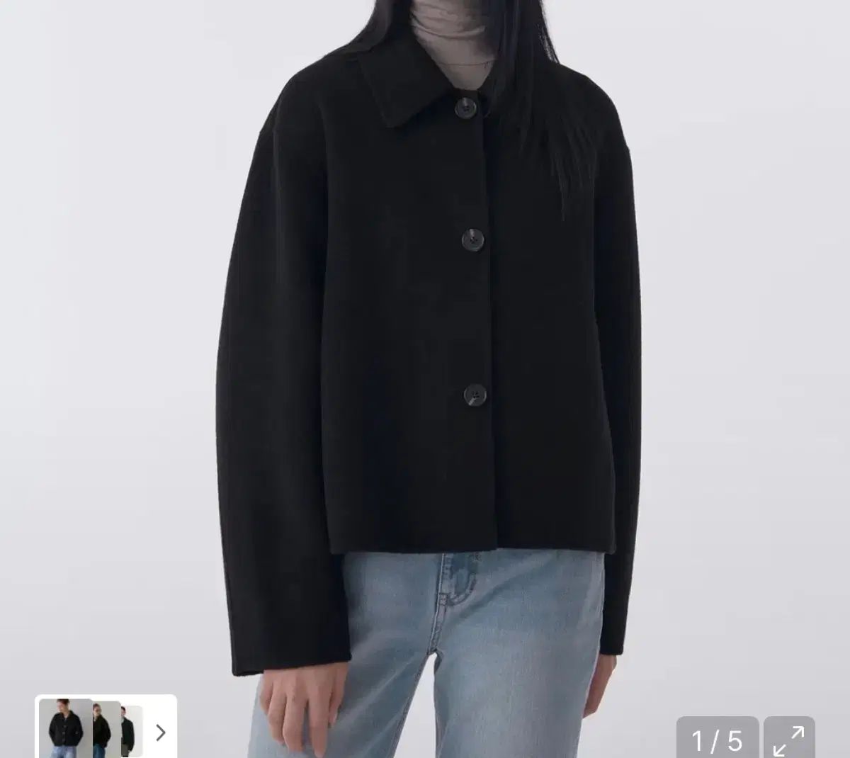 ウィメンズ カシミア ブレンド ハンドメイド ショート マック コート ブラック L