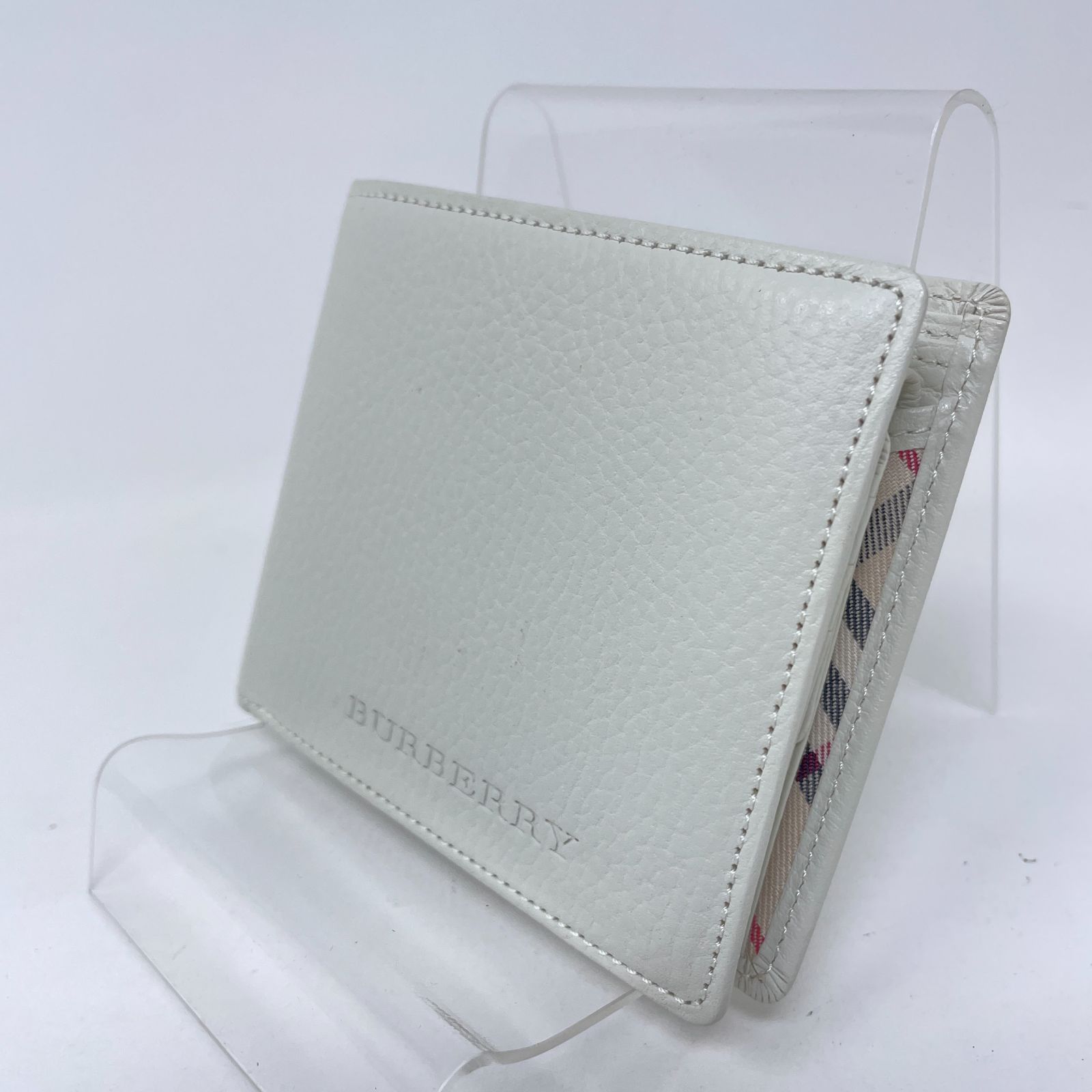 BURBERRY ホワイト 二つ折り財布 美品】バーバリー BURBERRY レザー ノバチェック 二つ折り財布