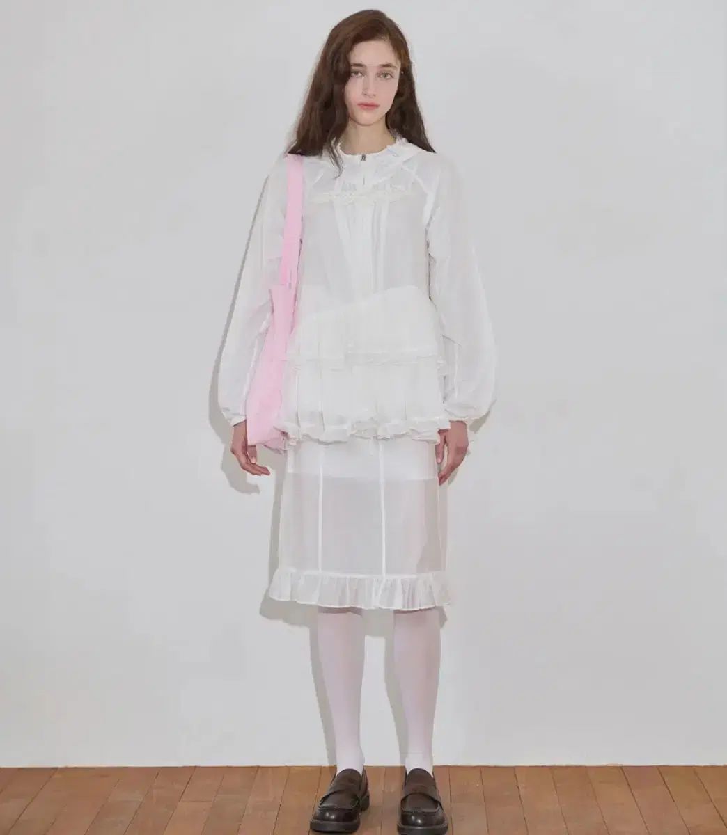 シヌーン ローズ レース シアー レイヤード ドレス 白