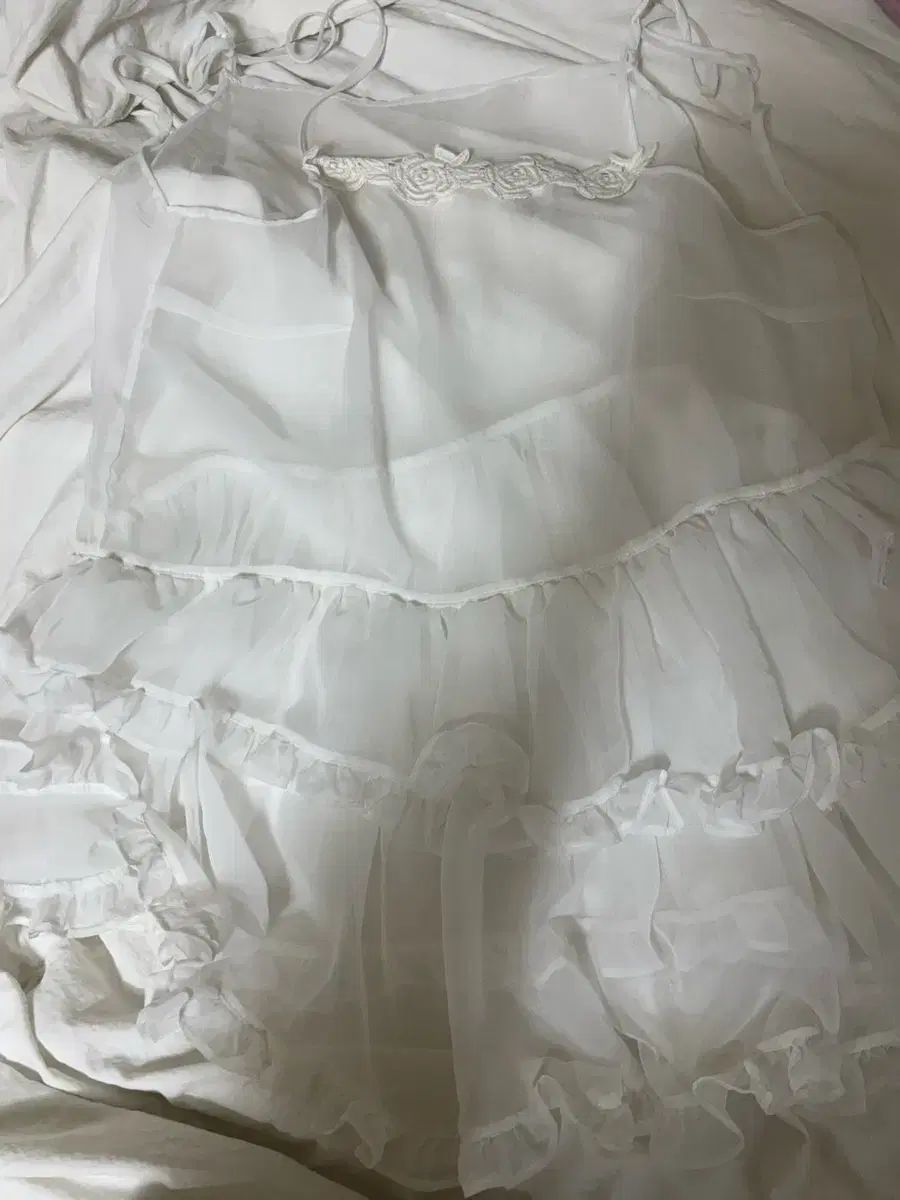  シヌーン ローズ レース シアー レイヤード ドレス 白 長袖 七分袖 ミニワンピース