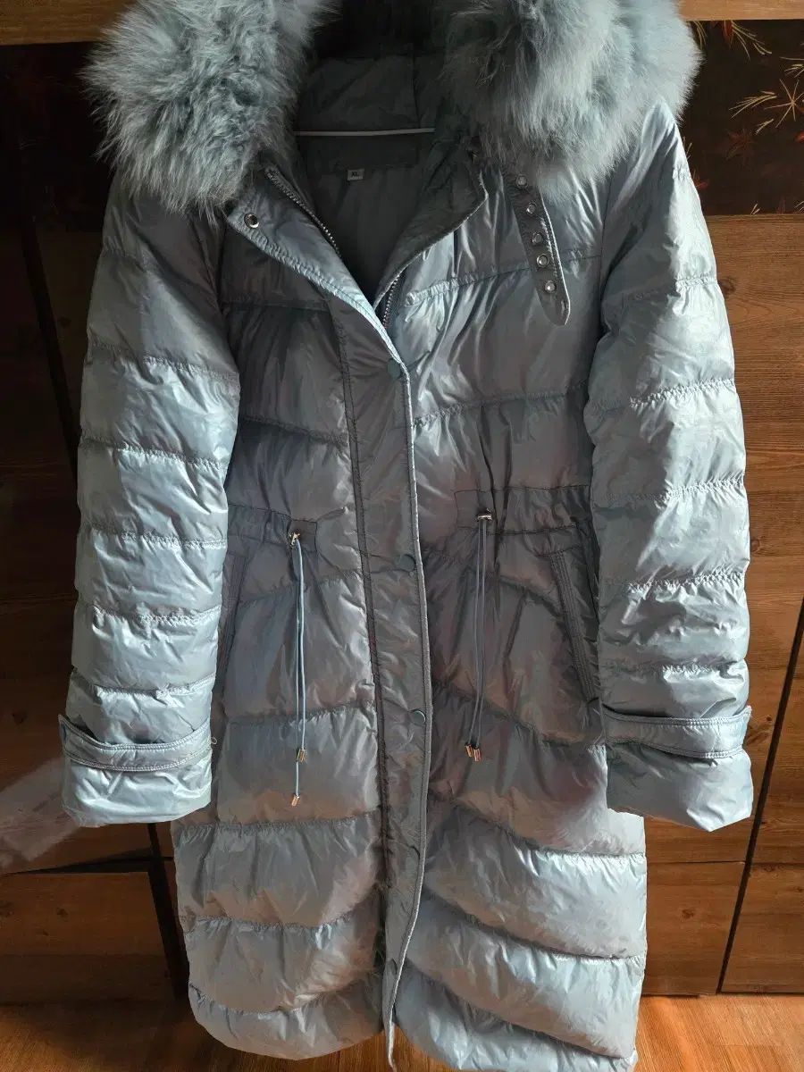 ダウンコート グレー スカイブルー ファー フード